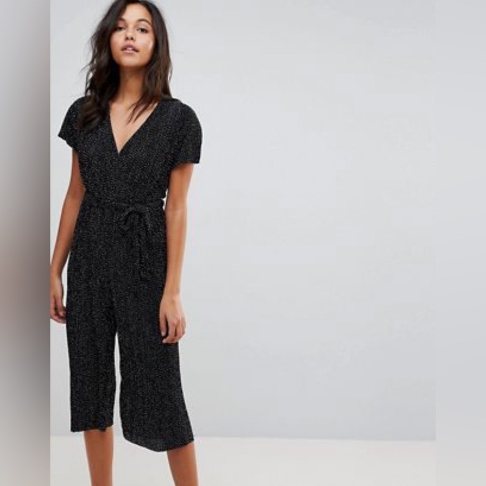 New Look Polka Dot Plisse Culotte Jumpsuit